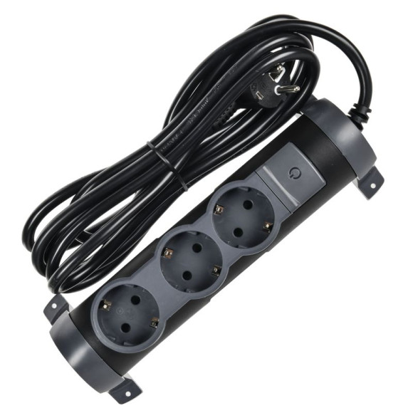 IEK COMFORT Удлинитель У03К 3 места 2P+PE 3м 3х1,5мм2 16А черный IEK, 694602