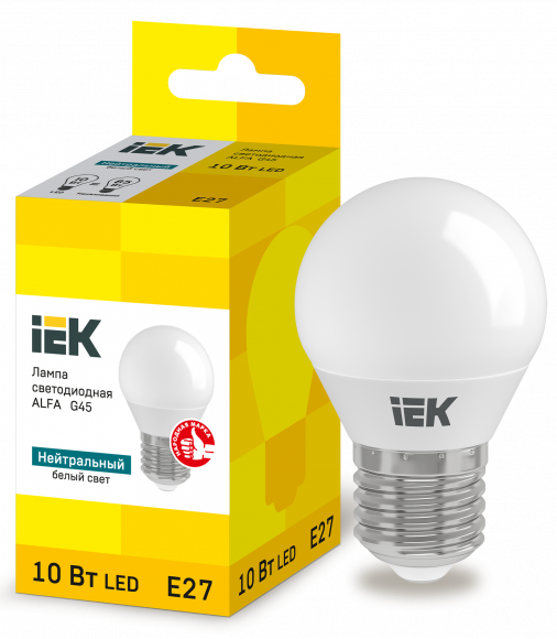 IEK Лампа светодиодная ALFA G45 шар 10Вт 230В 4000К E27 IEK, LLA-G45-10-230-40-E27