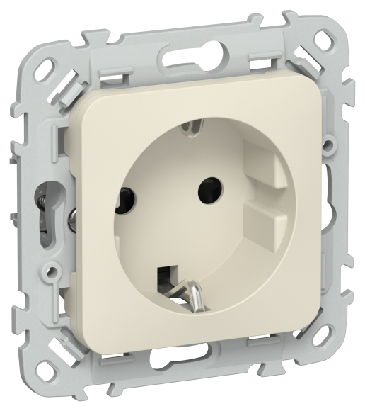 IEK FLITE Розетка с заземлением с защитными шторками безвинтовое крепление 16А РСш11-1-ФлСл сливочный IEK, FI-R14-16-1-K86