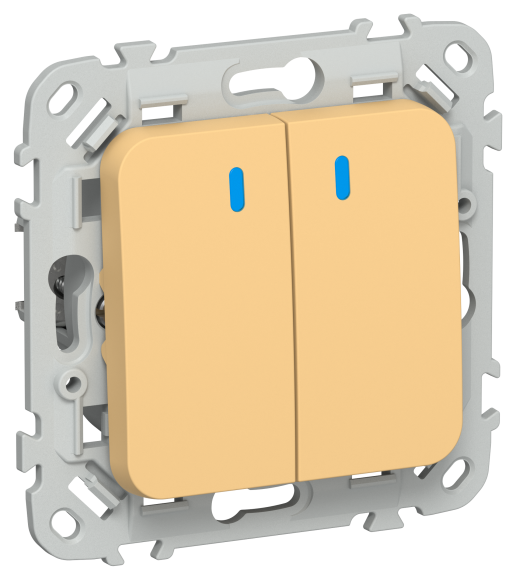 IEK FLITE Выключатель 2-клавишный кнопочный с индикацией 10А ВС12-2-1-ФлЗ золотарник IEK, FI-V24-1-10-1-K90