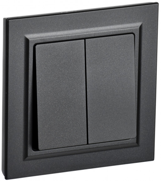 IEK BRITE Выключатель 2-клавишный 10А в сборе ВСР10-2-0-БрЧ черный IEK, BR-V20-0-10-K02-F
