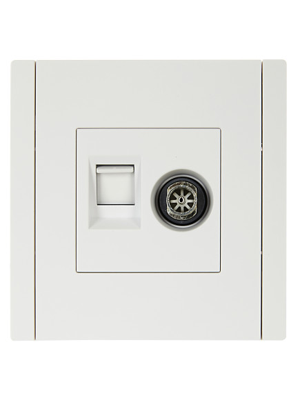 IEK FORTE&PIANO Розетка двойная TV+RJ45 кат.5E FP236 белый , FP-AK20-1-K01
