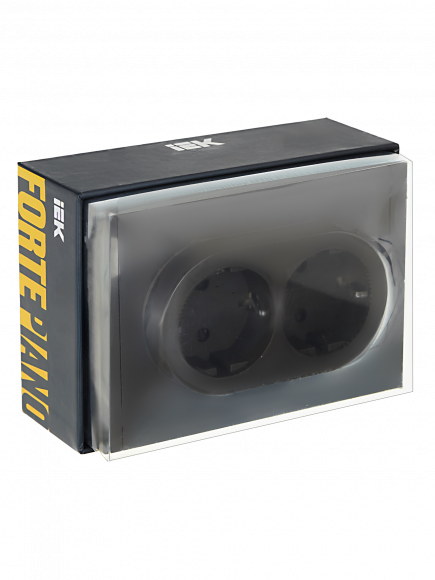 IEK FORTE&PIANO Розетка 2-местная с заземлением без защитных шторок безвинтовое крепление 16А FP324 серый , FP-R21-16-1-K03