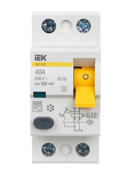 IEK Выключатель дифференциальный (УЗО) ВД1-63S 2Р 40А 300мА IEK, MDV12-2-040-300 IEK Выключатель дифференциальный (УЗО) ВД1-63S 2Р 40А 300мА IEK, MDV12-2-040-300
