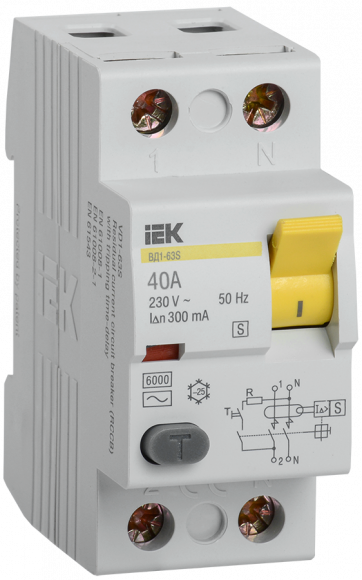 IEK Выключатель дифференциальный (УЗО) ВД1-63S 2Р 40А 300мА IEK, MDV12-2-040-300