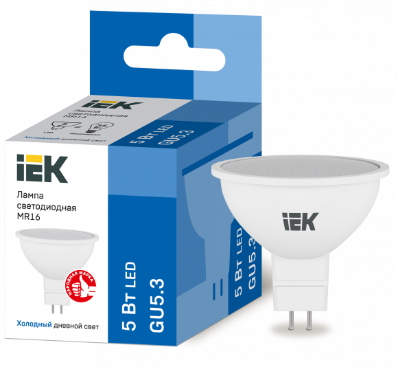 IEK Лампа светодиодная MR16 софит 5Вт 230В 6500К GU5.3 IEK, LLE-MR16-5-230-65-GU5