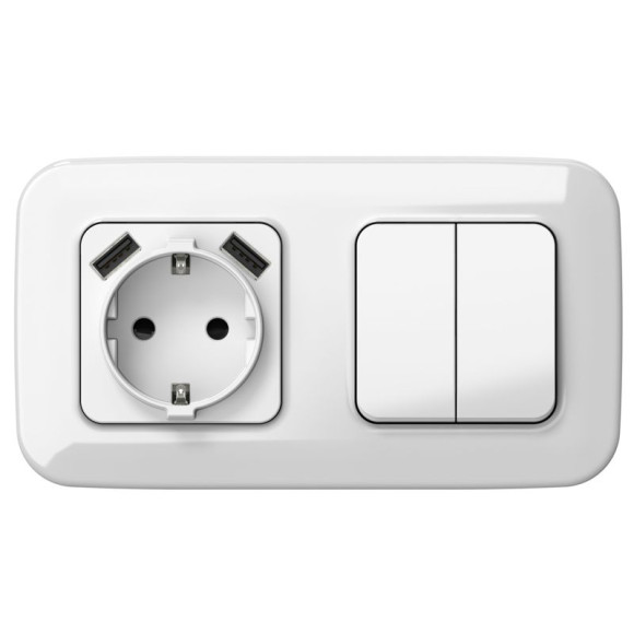IEK FLITE Розетка 1-местная с заземлением с защитными шторками 16А с USB A+A 3,1А РСЮша11-0-ФлБ белый IEK, FI-R14-16-U21-D31-K01