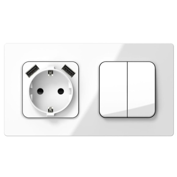 IEK FLITE Розетка 1-местная с заземлением с защитными шторками 16А с USB A+A 3,1А РСЮша11-0-ФлБ белый IEK, FI-R14-16-U21-D31-K01