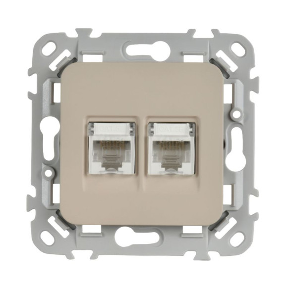 IEK FLITE Розетка 2-местная компьютерная RJ45 категория 5Е UTP РК5е-2-0-ФлЛ льняной IEK, FI-K22-1-K88