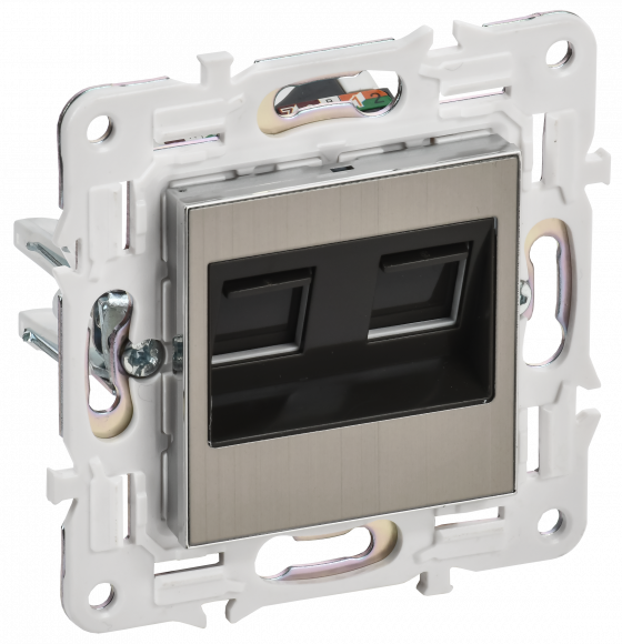 IEK SKANDY Розетка компьютерная двойная RJ45 кат.5E SK-K03N металл никель , SK-K20-1-K50