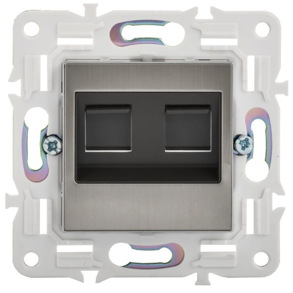 IEK SKANDY Розетка компьютерная двойная RJ45 кат.5E SK-K03N металл никель , SK-K20-1-K50