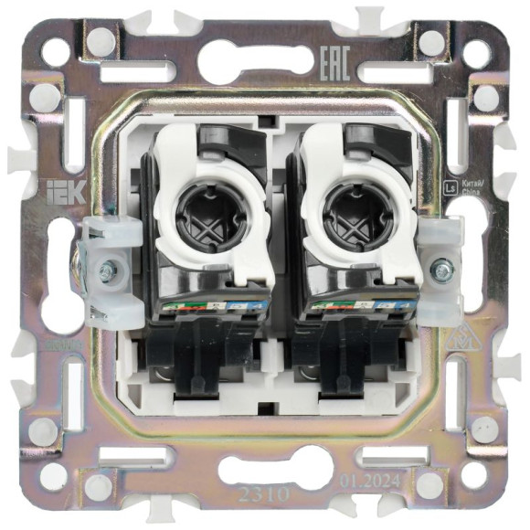 IEK SKANDY Розетка компьютерная двойная RJ45 кат.5E SK-K03N металл никель , SK-K20-1-K50