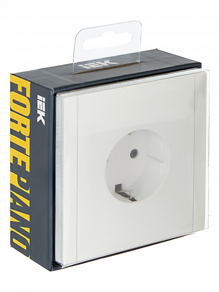 IEK FORTE&PIANO Розетка 1-местная с заземлением с защитными шторками винтовое крепление 16А FP215 белый , FP-R14-16-K01