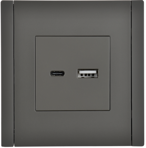 IEK Быстрая зарядка USB А+C, 3,1А FORTEPIANO, USB type-C 5V, USB type-A 5V, двойная, цвет - серый