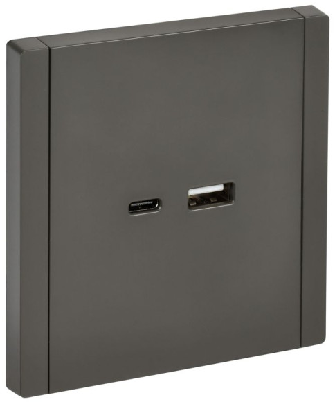 IEK FORTE&PIANO Розетка USB A+C 18Вт FP351 серый , FP-U22-018-K03
