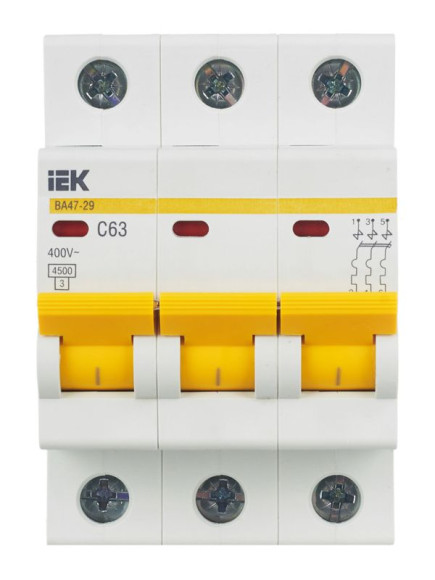 IEK KARAT Автоматический выключатель ВА47-29 3P C 63А 4,5кА IEK, MVA20-3-063-C