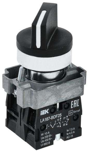 IEK Переключатель LA167-BDF25 на 2 положения 1NO+1NC черный IEK, BSW20-BDF25-3-24-67-2-K02