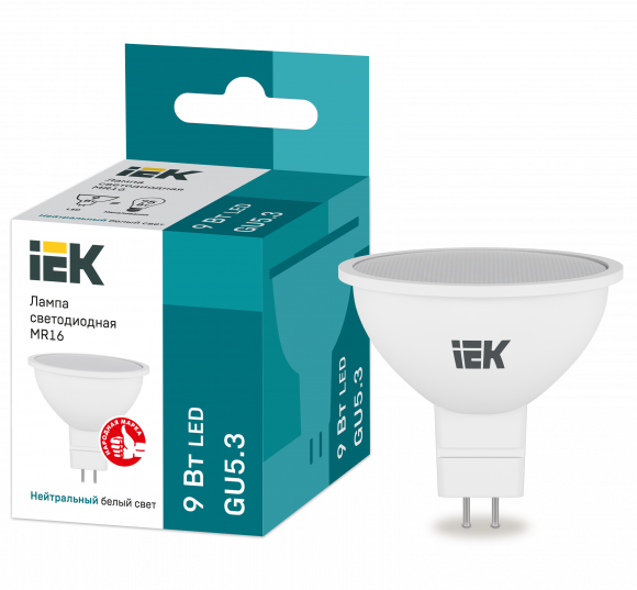 IEK Лампа светодиодная MR16 софит 9Вт 230В 4000К GU5.3 IEK, LLE-MR16-9-230-40-GU5