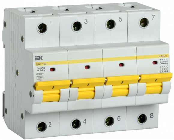 IEK KARAT Автоматический выключатель ВА47-150 4P C 125А 15кА IEK, MVA50-4-125-C