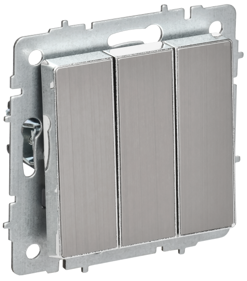 IEK BRITE Выключатель 3-клавишный 10А ВС10-3-0-БрГН металл хром/никель IEK, BR-V30-0-10-M-K23