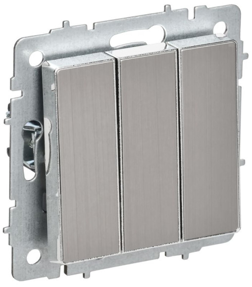IEK BRITE Выключатель 3-клавишный 10А ВС10-3-0-БрГН металл хром/никель IEK, BR-V30-0-10-M-K23