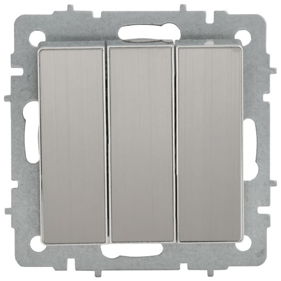 IEK BRITE Выключатель 3-клавишный 10А ВС10-3-0-БрГН металл хром/никель IEK, BR-V30-0-10-M-K23