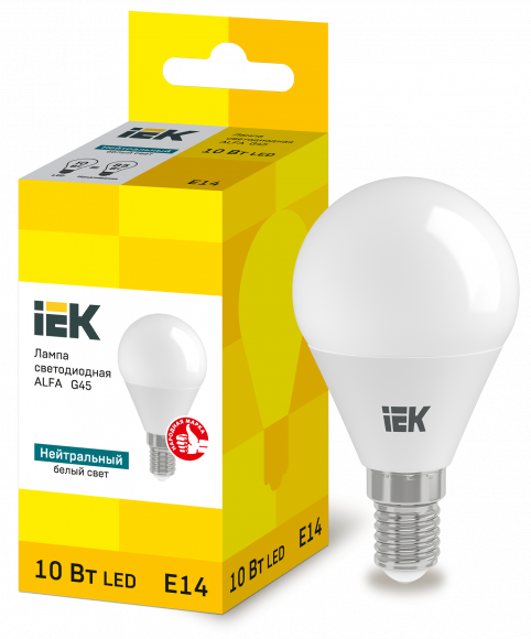 IEK Лампа светодиодная ALFA G45 шар 10Вт 230В 4000К E14 IEK, LLA-G45-10-230-40-E14
