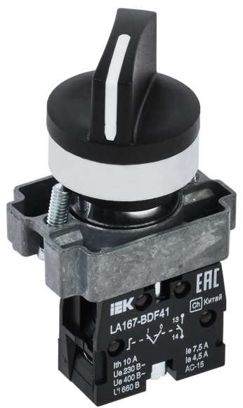 IEK Переключатель LA167-BDF41 на 2 положения 1NO черный IEK, BSW20-BDF41-1-24-67-2-K02