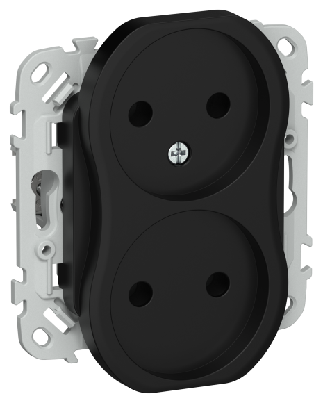 IEK FLITE Розетка 2-местная без заземления без защитных шторок безвинтовое крепление 10А РС02-1-ФлЧ черный IEK, FI-R20-10-1-K02