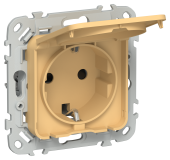FLITE Розетка с заземлением с защитными шторками и крышкой 16А IP44 РСшкр11-0-44-ФлЗ золотарник IEK, FI-R16-16-44-K90