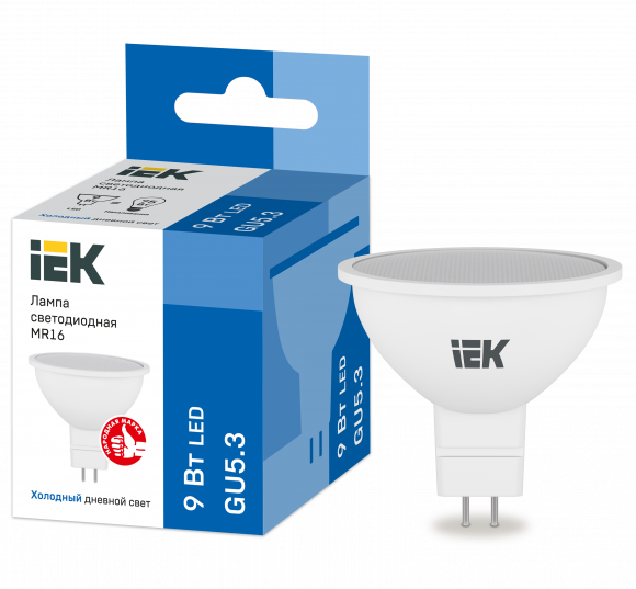 IEK Лампа светодиодная MR16 софит 9Вт 230В 6500К GU5.3 IEK, LLE-MR16-9-230-65-GU5