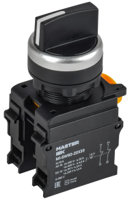 Переключатель на 3 положения возвратный 2NO чёрный MASTER IEK, MI-SW60-20X33-5-24-3-K02