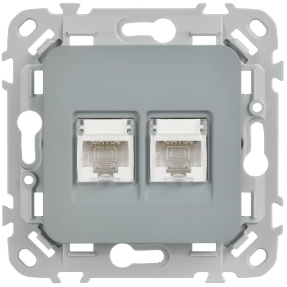 IEK FLITE Розетка 2-местная компьютерная RJ45 категория 5Е UTP РК5е-2-0-ФлС серый IEK, FI-K22-1-K03