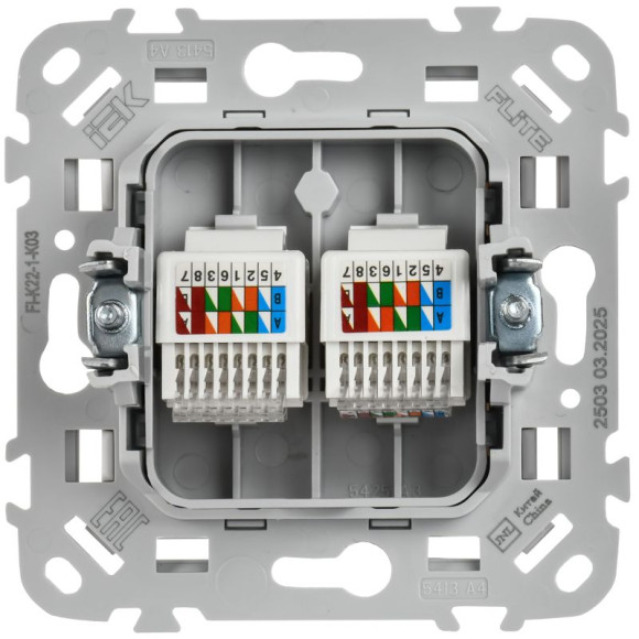 IEK FLITE Розетка 2-местная компьютерная RJ45 категория 5Е UTP РК5е-2-0-ФлС серый IEK, FI-K22-1-K03
