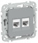 IEK FLITE Розетка 2-местная компьютерная RJ45 категория 5Е UTP РК5е-2-0-ФлС серый IEK, FI-K22-1-K03