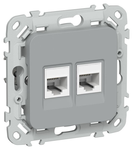 IEK FLITE Розетка 2-местная компьютерная RJ45 категория 5Е UTP РК5е-2-0-ФлС серый IEK, FI-K22-1-K03