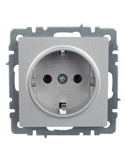 IEK BRITE Розетка 1-местная с заземлением без защитных шторок 16А РС11-1-0-БрА алюминий , BR-R11-16-K47