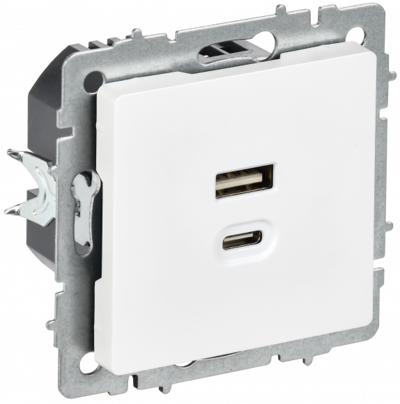 IEK BRITE Розетка USB A+C 45Вт высокоскоростная зарядка РЮ11-2-БрАБ арктический белый , BR-U22-045-K91