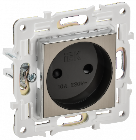 IEK SKANDY Розетка без заземления с защитными шторками 10А SK-R01N металл никель , SK-R13-10-K50