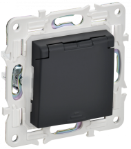 SKANDY Розетка 1-местная с заземлением с защитными шторками и крышкой 16А IP44 SK-R11G графит , SK-R16-16-44-K53