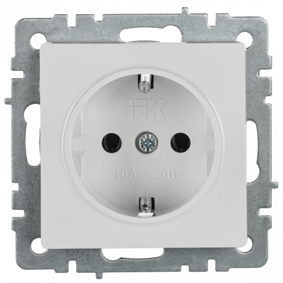 IEK BRITE Розетка 1-местная с заземлением без защитных шторок 16А РС11-1-0-БрБ белый , BR-R11-16-K01
