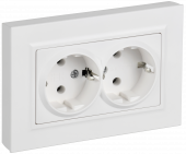 BRITE Розетка 2-местная с заземлением без защитных шторок плоская 16А в сборе РСПл12-3-БрАБ арктический белый , BR-R27-16-K91-F