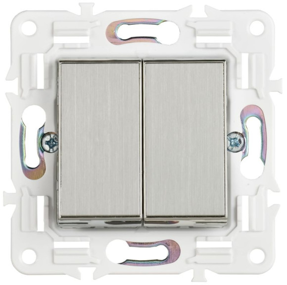 IEK SKANDY Выключатель 2-клавишный 10А SK-V04N металл никель , SK-V20-0-10-K50