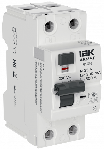 IEK ARMAT Выключатель дифференциального тока R10N 2P 25А 300мА тип B IEK, AR-R10N-2-025B300