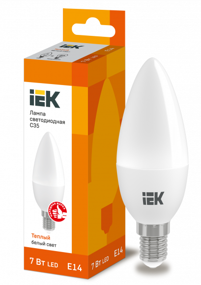 IEK Лампа светодиодная C35 свеча 7Вт 230В 3000К E14 IEK, LLE-C35-7-230-30-E14