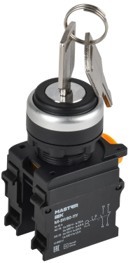 Переключатель с ключом на 2 положения 1NO+1NC чёрный MASTER IEK, MI-SW60-11Y-3-34-2-K02