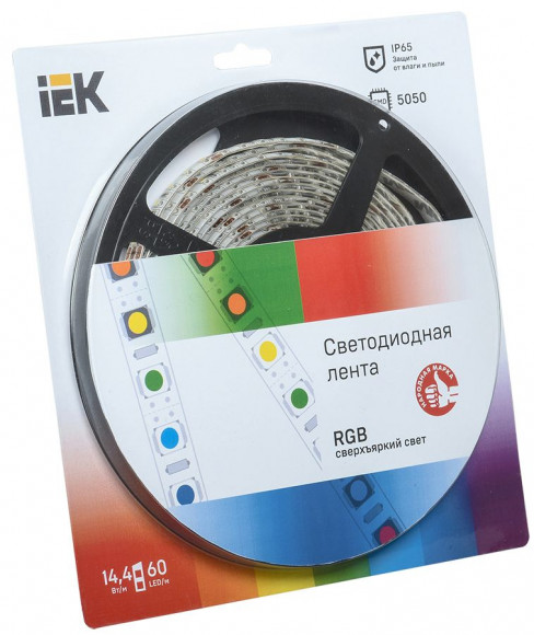 IEK Лента LED 5м блистер LSR-5050RGB60-14,4-IP65-12V полноцветная IEK, LSR2-3-060-65-1-05
