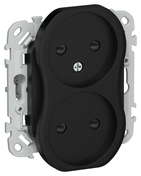 IEK FLITE Розетка 2-местная без заземления с защитными шторками безвинтовое крепление 10А РСш02-1-ФлЧ черный IEK, FI-R23-10-1-K02