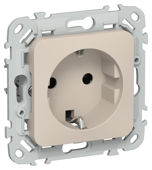 IEK FLITE Розетка с заземлением без защитных шторок безвинтовое крепление 16А РС11-1-ФлЛ льняной IEK, FI-R11-16-1-K88