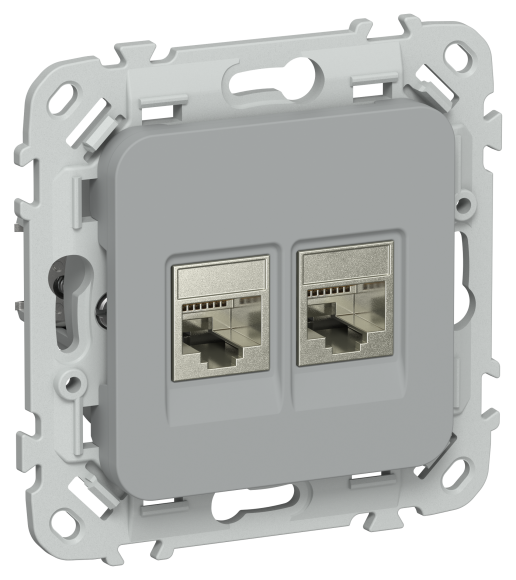 IEK FLITE Розетка 2-местная RJ45/RJ11 категория 6/3 STP РКТ6/3-2-1-ФлС серый IEK, FI-KT21-2-K03